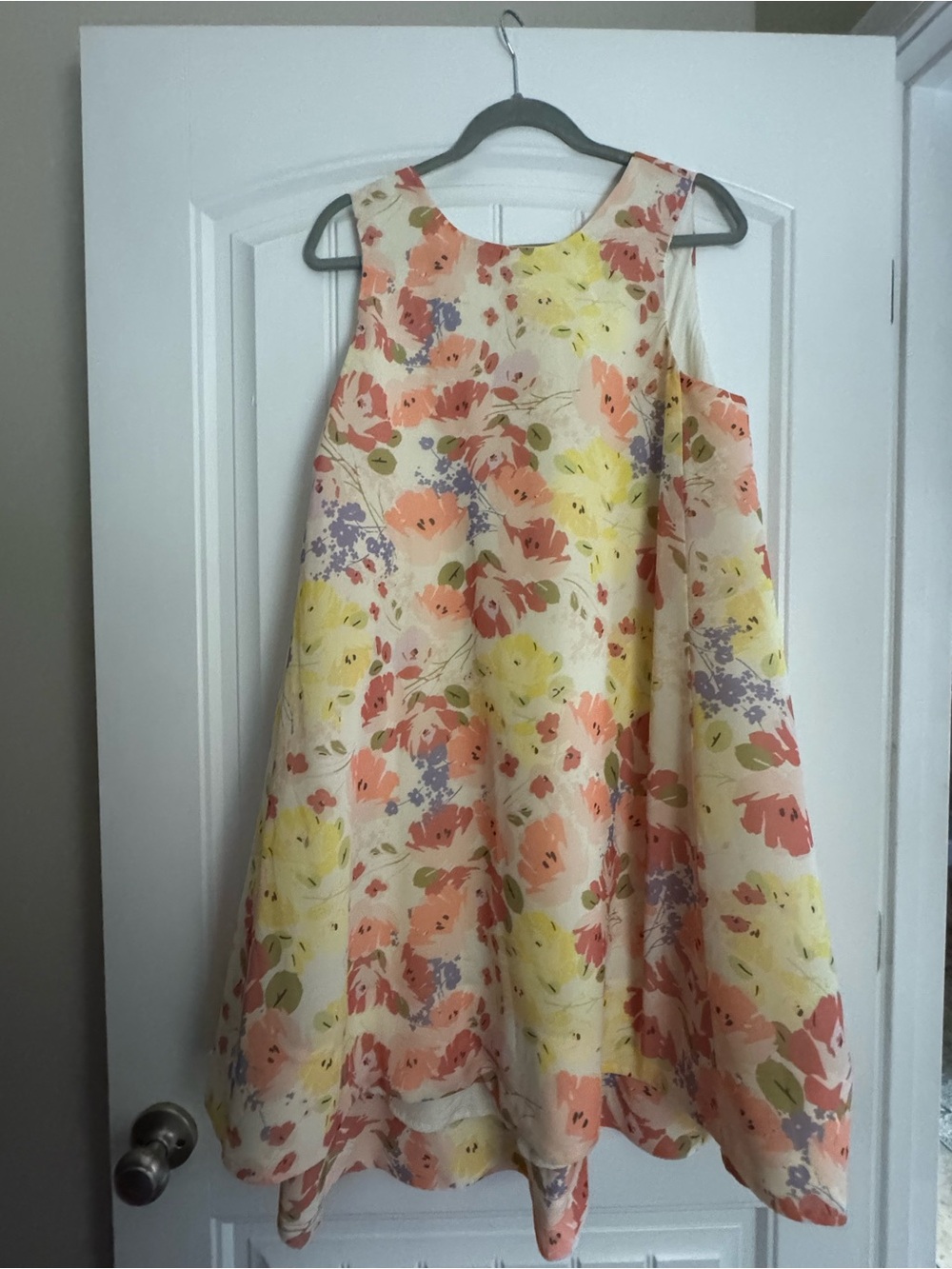 Anthropologie Floral Ivory Dress with Peach, Yellow & Lavender Blooms